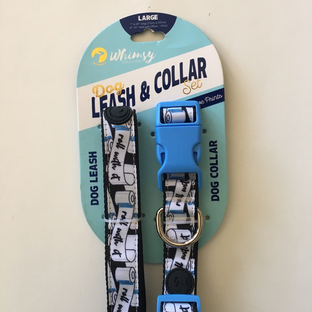 NEW Whimsy (L) Dog Collar & Lead/Leash Set “Roll With It” Toilet Paper Humorous